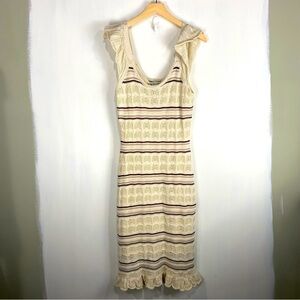 Freshman 1996 BOHO Crochet Knit Ruffle Striped Sleeveless Maxi Dress Large (NWT)